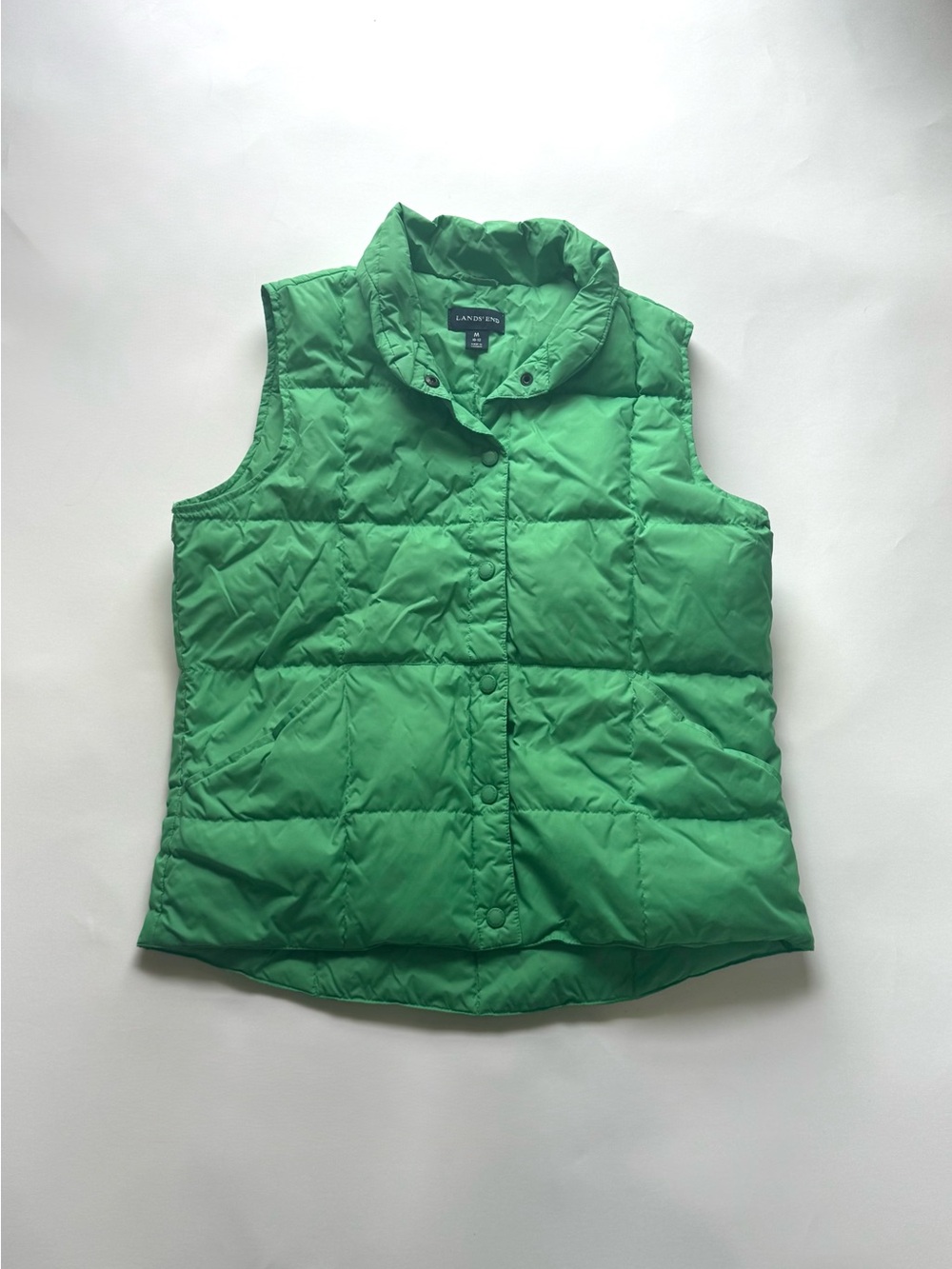 Lands’ End Green Goose Down Puffer Vest Medium 2 Pockets